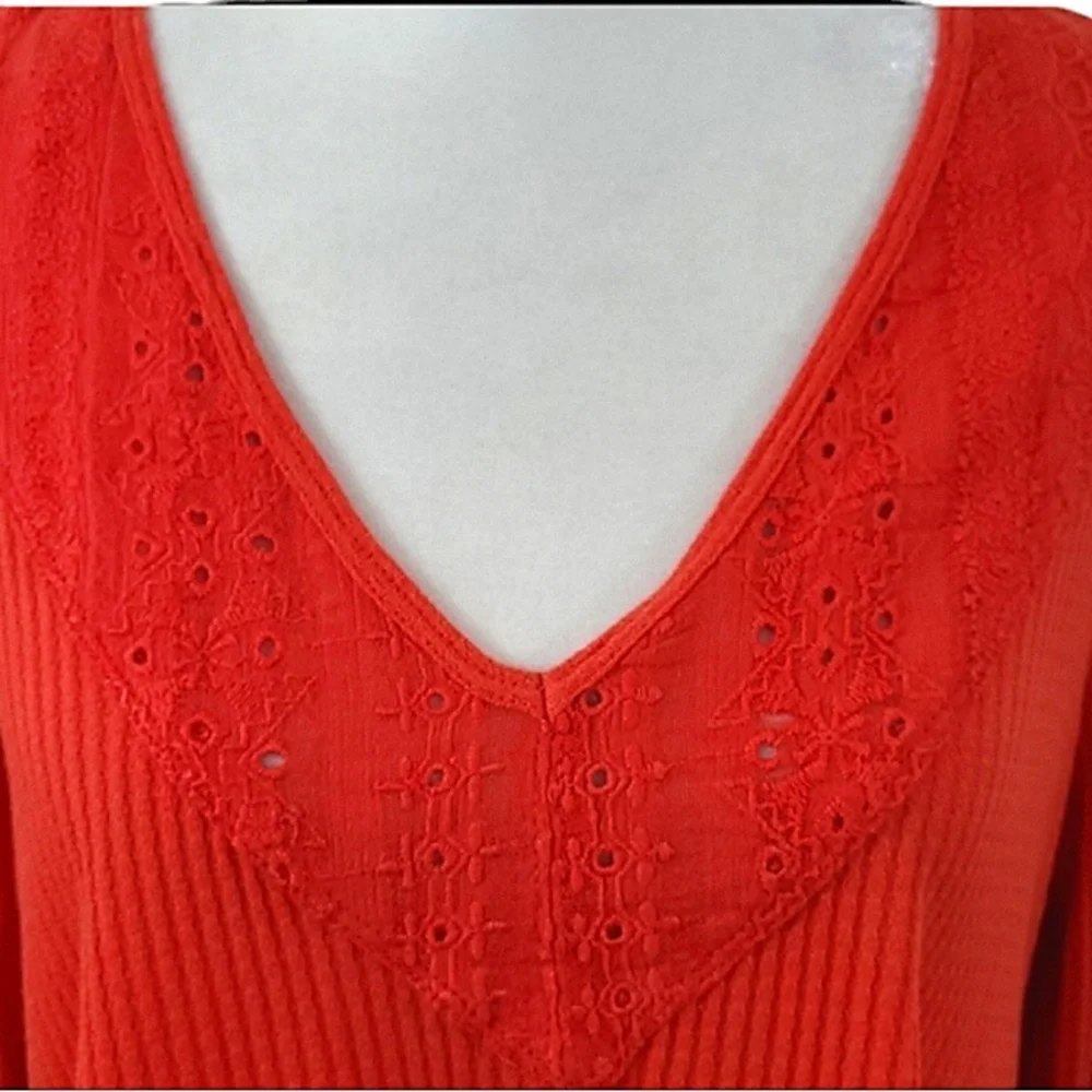 Free People Parisian Nights V-neck Waffle Knit Top Vermillion Red Size XS NWT